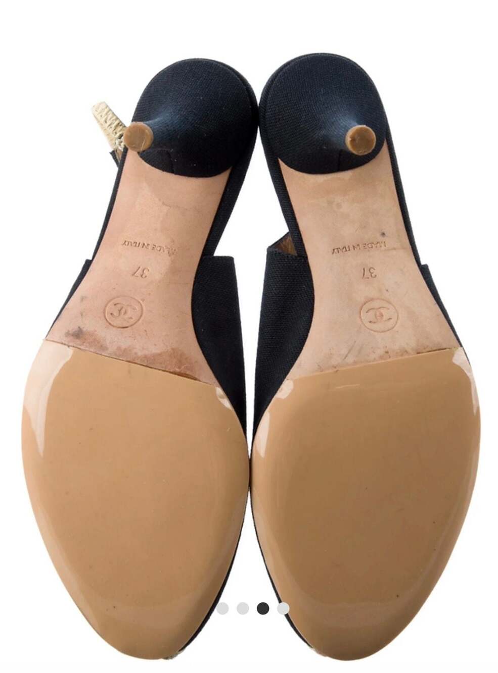 Vintage Chanel Black Canvas Camellia Flower Slingback Heels - Picture 3 of 4